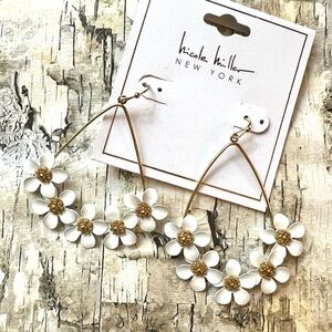 Nicole Miller Gold and White Floral Earrings